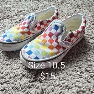 Vans Red and Blue Checkered Slip-On Sneakers